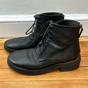 Marsell Leather Lace Up Zip Back Boots, black, size 36.5, EUC